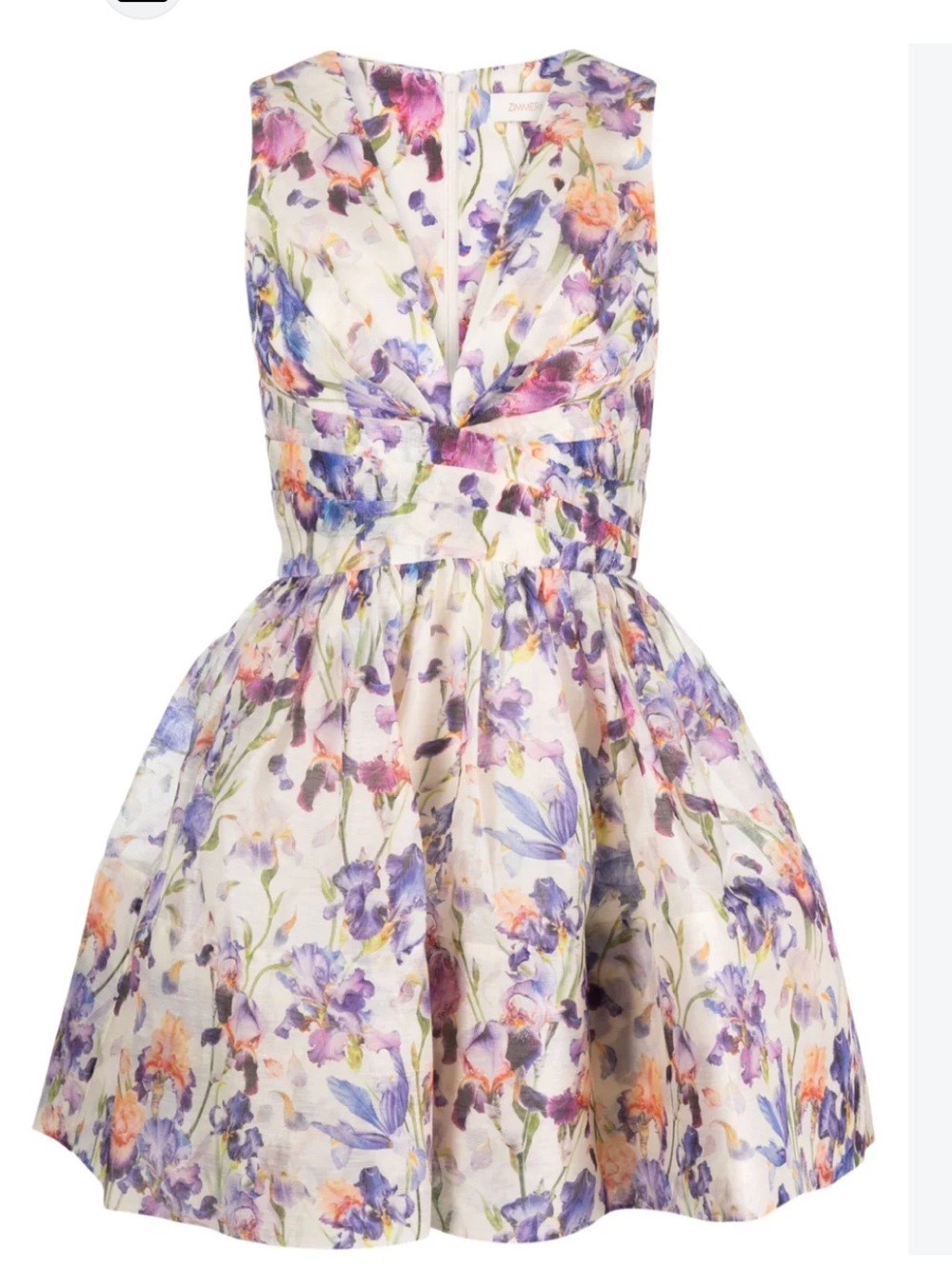 Zimmermann Tama Floral V-Neck Party Dress in Cream, Purple and Peach